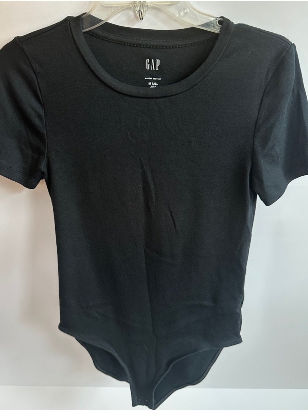 GAP Black Short Sleeve Crew Neck Bodysuit, medium tall